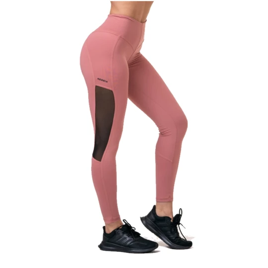 Damskie legginsy z wysokim stanem Nebbia Mesh 573 - Kolor Stara Różyczka, Rozmiar XS