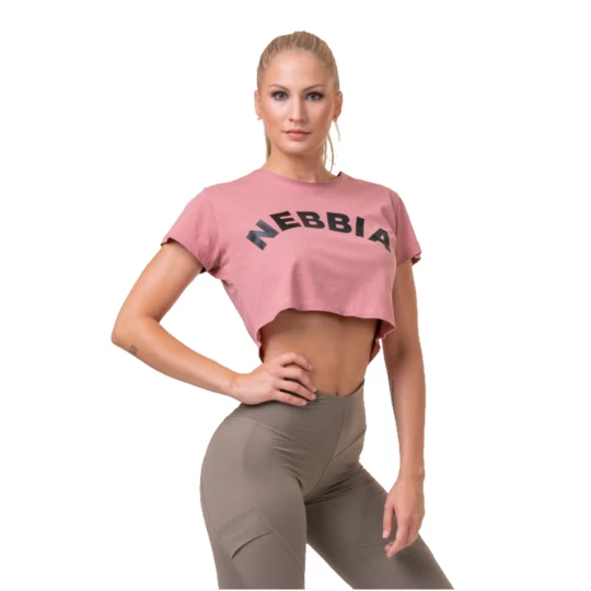 Damski krótki top z falbanką Nebbia Fit & Sporty 583 - Kolor Stara Różyczka, Rozmiar XS