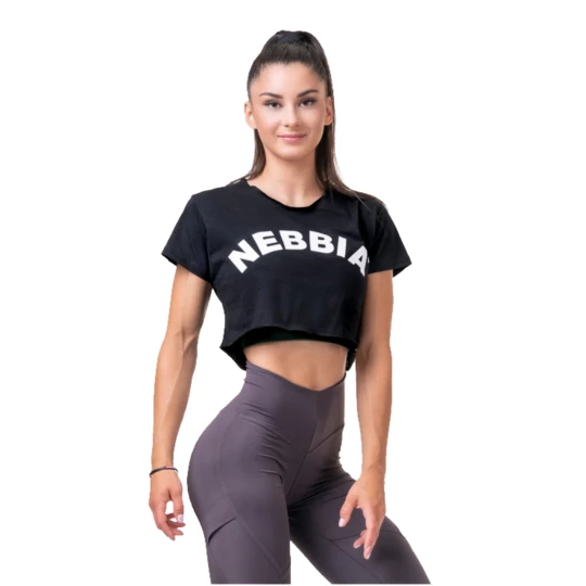 Damski krótki top z falbanką Nebbia Fit & Sporty 583 - Kolor Czarny, Rozmiar S