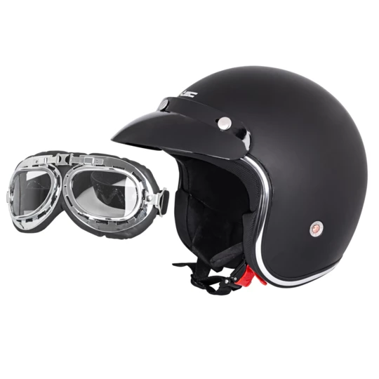 Kask motocyklowy chopper W-TEC z goglami Ageless - Kolor Matt.czarny, Rozmiar XL (61-62)