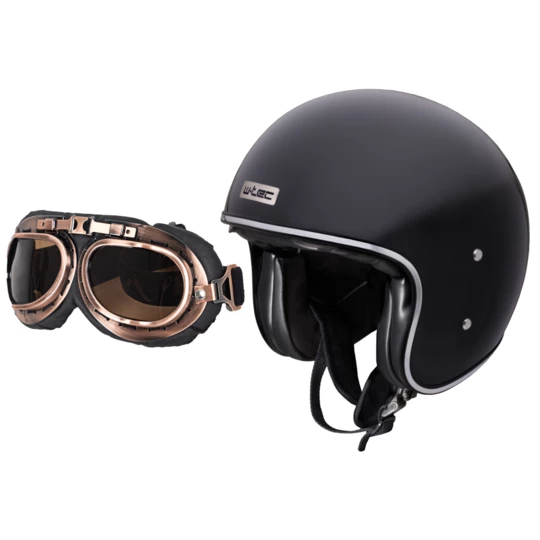 Kask motocyklowy W-TEC Angeric Gloss Black z goglami Steamrust - Kolor Gloss Black, Rozmiar XS (53-54)