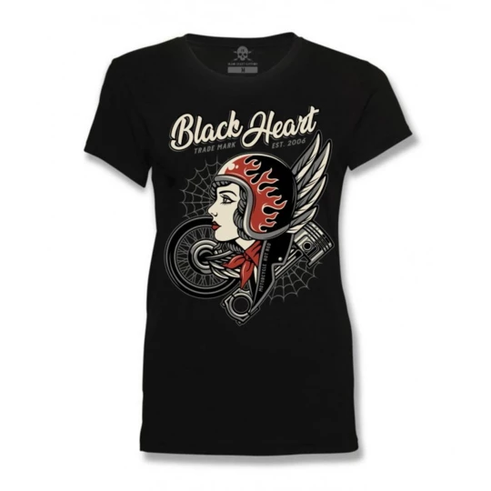 Damski T-shirt, koszulka damska BLACK HEART Motorcycle Girl - Kolor Czarny, Rozmiar L