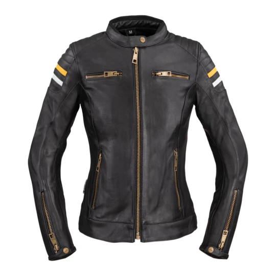 Damska skórzana kurtka motocyklowa W-TEC Stripe Lady - Kolor Czarny, Rozmiar 3XL