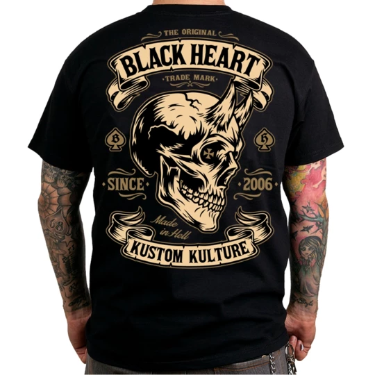 Męska koszulka T-shirt BLACK HEART Devil Skull - Kolor Czarny, Rozmiar M