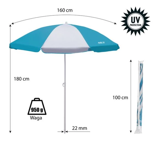 NC7813 TURKUSOWY PARASOL PLAŻOWY  180 CM NILS (15-08-003)