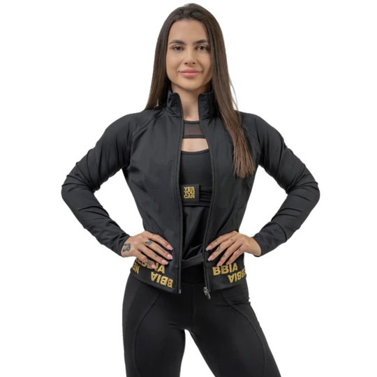 Bluza damska rozsuwana Nebbia INTENSE Warm-Up 833 - Kolor Black/Gold, Rozmiar XS