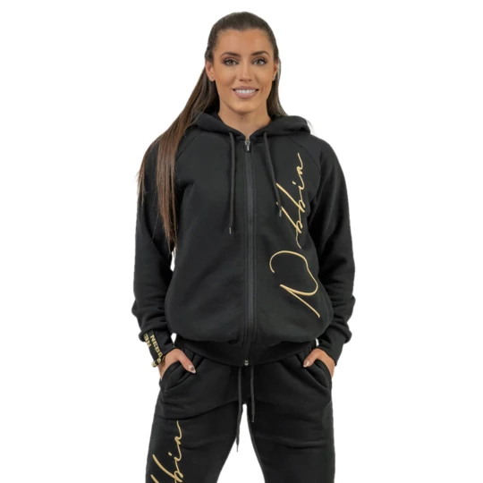 Damska sportowa bluza z kapturem Nebbia INTENSE Signature 845 - Kolor Black/Gold, Rozmiar XS