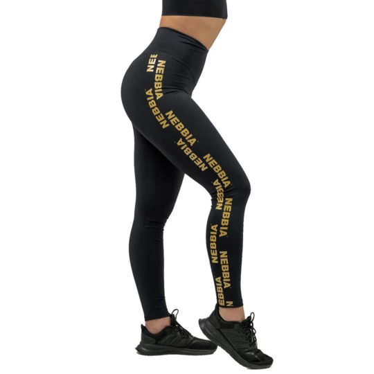 Damskie legginsy z wysokim stanem Nebbia INTENSE Iconic 834 - Kolor Black/Gold, Rozmiar S