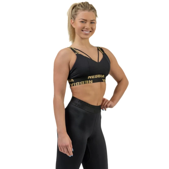 Biustonosz sportowy damski ze wzmocnieniem Nebbia INTENSE Iconic 844 - Kolor Black/Gold, Rozmiar XS