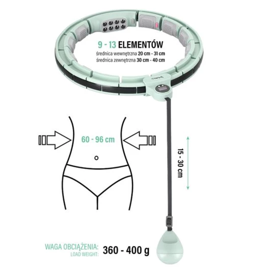 HHM13 HULA HOP GREEN Z MAGNESAMI I OBCIĄŻNIKIEM + LICZNIK HMS (17-44-575)