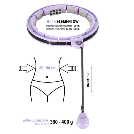 HHM13 HULA HOP VIOLET Z MAGNESAMI I OBCIĄŻNIKIEM + LICZNIK HMS (17-44-576)