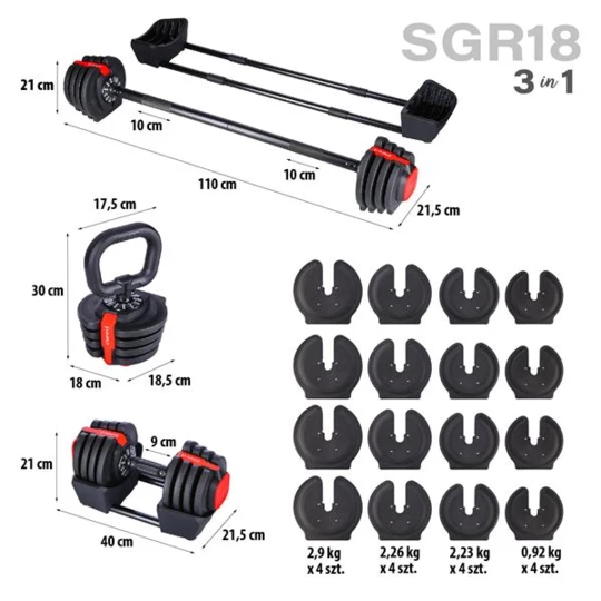 SGR18 PRO SET 3W1 ZESTAW REGULOWANYCH SZTANGIELEK 41 KG HMS (17-57-071)