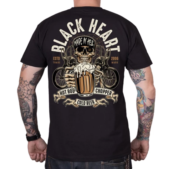 Koszulka motocyklowa męska t-shirt BLACK HEART Beer Biker - Kolor Czarny, Rozmiar L