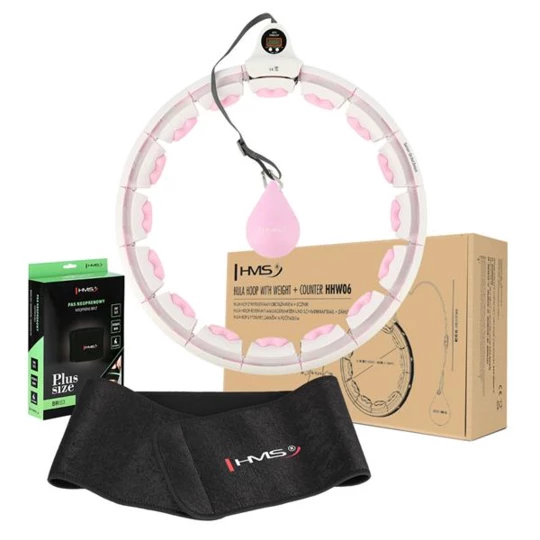 ZESTAW HULA HOP HHW06 PINK Z PIŁKĄ GRAWITACYJNĄ I LICZNIKIEM HMS + PAS BR163 BLACK PLUS SIZE (17-44-647)