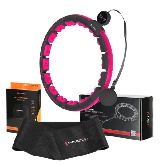 ZESTAW HULA HOP MAGNETYCZNY BLACK/PINK HHM16 Z LICZNIKIEM HMS + PAS WYSZCZUPLAJĄCY BR163 BLACK (17-44-653)