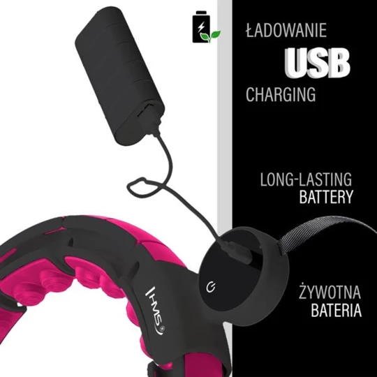 ZESTAW HULA HOP MAGNETYCZNY BLACK/PINK HHM16 Z LICZNIKIEM HMS + PAS WYSZCZUPLAJĄCY BR163 BLACK (17-44-653)