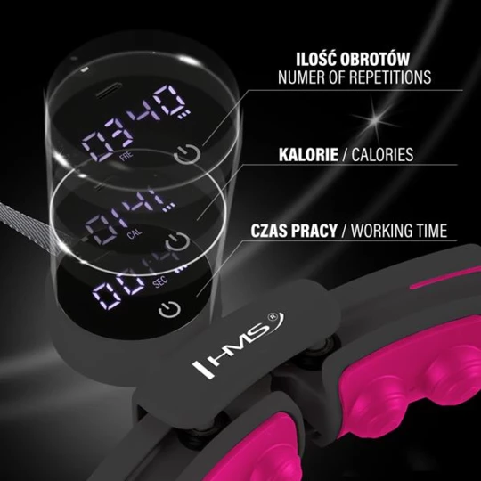 ZESTAW HULA HOP MAGNETYCZNY BLACK/PINK HHM16 Z LICZNIKIEM HMS + PAS WYSZCZUPLAJĄCY BR163 BLACK (17-44-653)