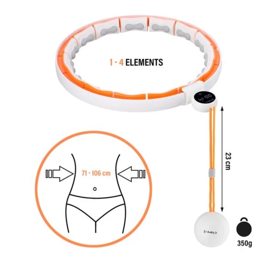 HHM21 HULA HOP WHITE/ORANGE Z MAGNESAMI, WYPUSTKAMI TPE I OBCIĄŻNIKIEM + LICZNIK HMS (17-44-597)