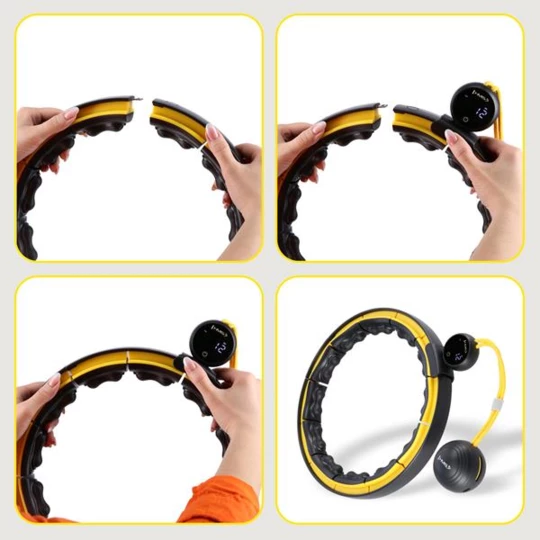 HHM21 HULA HOP BLACK/YELLOW Z MAGNESAMI, WYPUSTKAMI TPE I OBCIĄŻNIKIEM + LICZNIK HMS (17-44-598)