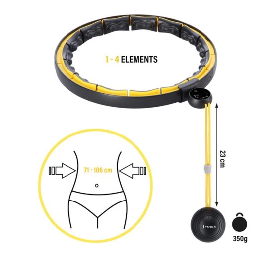 HHM21 HULA HOP BLACK/YELLOW Z MAGNESAMI, WYPUSTKAMI TPE I OBCIĄŻNIKIEM + LICZNIK HMS (17-44-598)