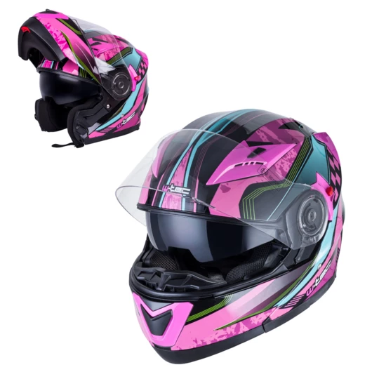 Kask motocyklowy z blendą Flip-Up W-TEC Pezzon Magenta - Kolor Różowo-czarny, Rozmiar S (55-56)