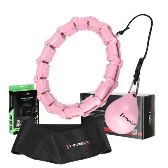 ZESTAW HULA HOP HHW02 LIGHT PINK Z WYPUSTKAMI I OBCIĄŻNIKIEM HMS + PAS BR163 BLACK PLUS SIZE (17-44-649)