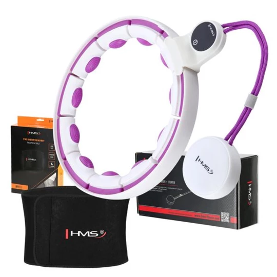 ZESTAW HULA HOP MAGNETYCZNY WHITE/VIOLET HHM17 Z LICZNIKIEM HMS + PAS WYSZCZUPLAJĄCY BR163 BLACK (17-44-658)