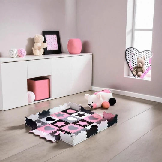 MD03 MATA DZIECIĘCA PUZZLE KOJEC PINK HEARTS 36 ELEMENTÓW 140x140CM NILS FUN (17-44-188)