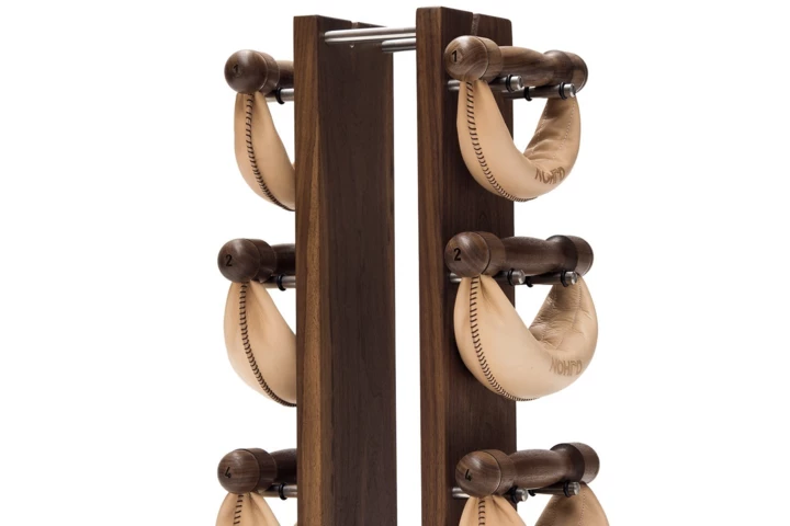 Hantle NOHRD SwingBell 2-8 Kg ze stojakiem Tower Classic Nature Orzech Skóra