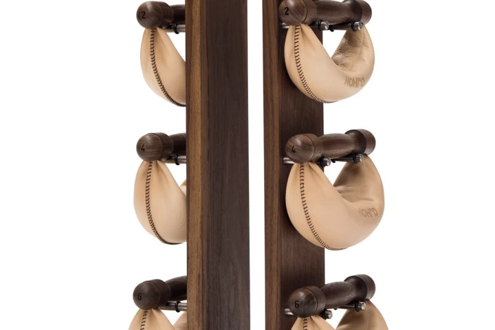 Hantle NOHRD SwingBell 2-8 Kg ze stojakiem Tower Classic Nature Orzech Skóra