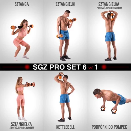 SGZ215 (2 CZĘŚCI) PRO SET 6W1 ZESTAW CIĘŻARÓW OGUMOWANE 15KG HMS (17-57-065)