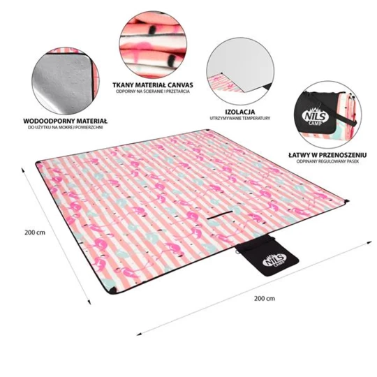 NC2313 FLAMINGI KOC PIKNIKOWY 200×200cm PE + ALU NILS CAMP (15-05-213)