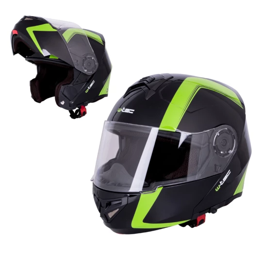 Kask motocyklowy szczękowy W-TEC Vexamo z blendą - Kolor Czarno-zielony, Rozmiar L (59-60)