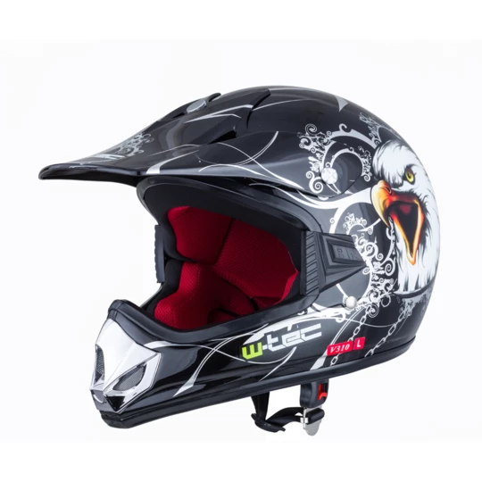 Młodzieżowy kask motocyklowy W-TEC V310 enduro - Kolor Czarny orzeł, Rozmiar S (49/50)