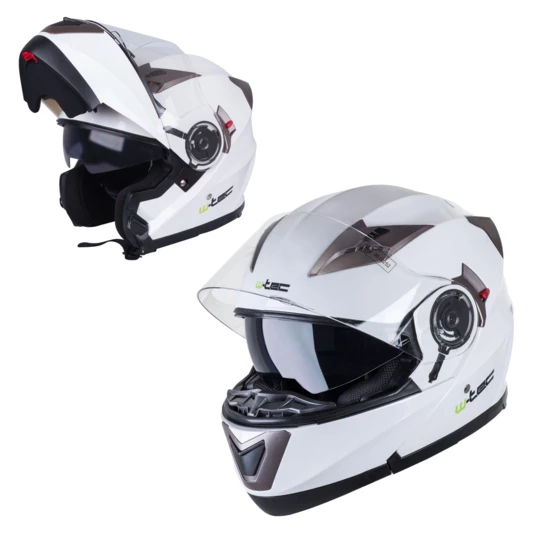 Kask motocyklowy szczękowy z blendą W-TEC YM-925 - Kolor White-Bronze, Rozmiar XS (53-54)