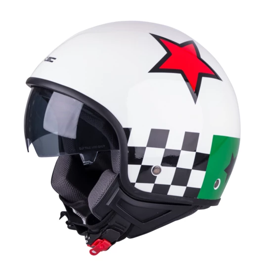 Kask motocyklowy otwarty na skuter W-TEC FS-710G Sixty White - Kolor Biały z grafiką, Rozmiar XS (53-54)