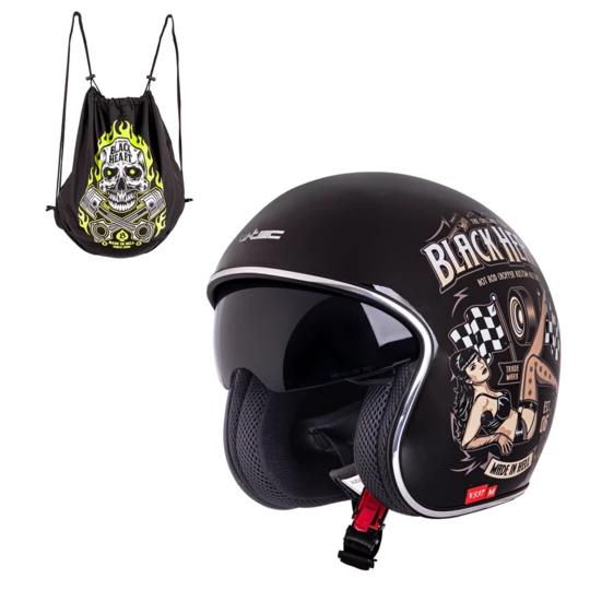 Kask motocyklowy otwarty z blendą W-TEC Black Heart chopper V537 - Kolor Melisa, czarny połysk, Rozmiar M (57-58)