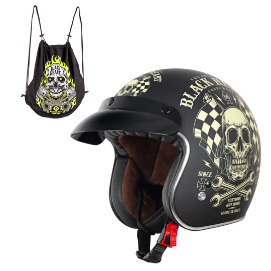 Kask motocyklowy otwarty chopper W-TEC Black Heart Kustom - Kolor Starter, matowa czerń, Rozmiar S (55-56)