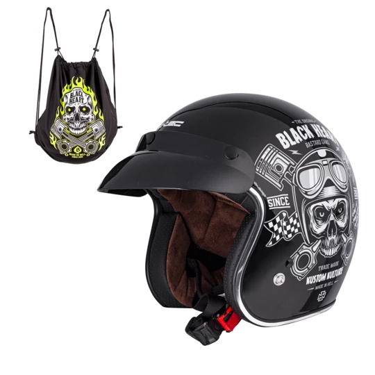 Kask motocyklowy otwarty chopper W-TEC Black Heart Kustom - Kolor Skull, czarny połysk, Rozmiar XS (53-54)