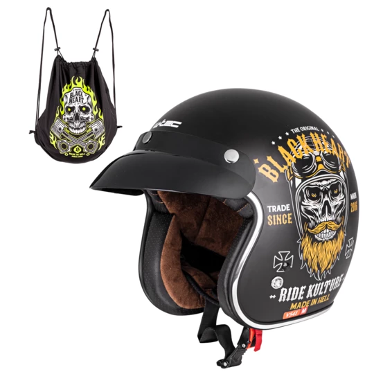 Kask motocyklowy otwarty chopper W-TEC Black Heart Kustom - Kolor Ride Culture, matowy czarny, Rozmiar S (55-56)