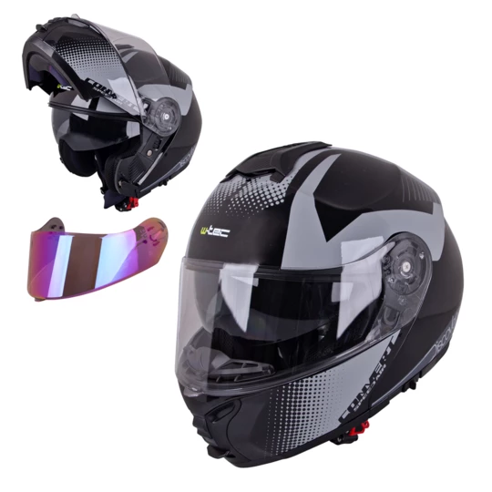 Kask motocyklowy szczękowy z blendą W-TEC FS-907 P/J + szybka - Kolor Gunmetal Antracite, Rozmiar L (59-60)