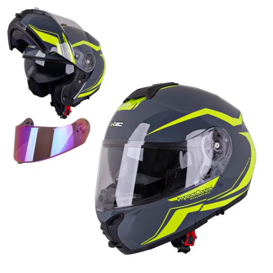 Kask motocyklowy szczękowy z blendą W-TEC FS-907 P/J + szybka - Kolor Szaro-żółty fluorescencyjny, Rozmiar L (59-60)