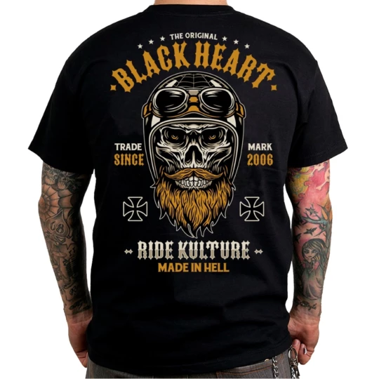 Koszulka na motor BLACK HEART Whiskery - Kolor Czarny, Rozmiar M