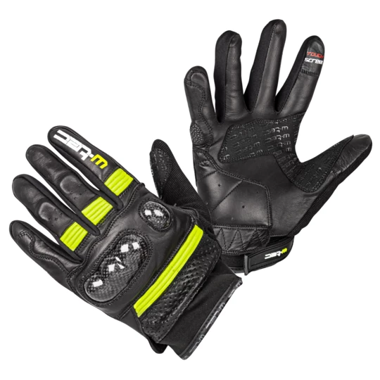 Skórzane rękawice motocyklowe W-TEC Rushin - Kolor Black-Fluo Yellow, Rozmiar XXL