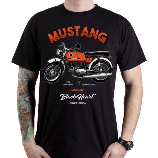 Koszulka T-shirt motocyklowy BLACK HEART Mustang - Kolor Czarny, Rozmiar L