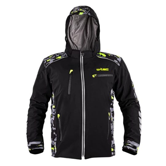 Męska kurtka motocyklowa z kapturem Softshell W-TEC Kybero - Kolor Czarny-fluo, Rozmiar S