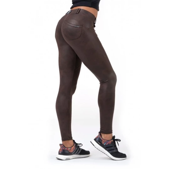 Legginsy damskie Nebbia Leather Look Bubble Butt 538 - Kolor Brązowy, Rozmiar L