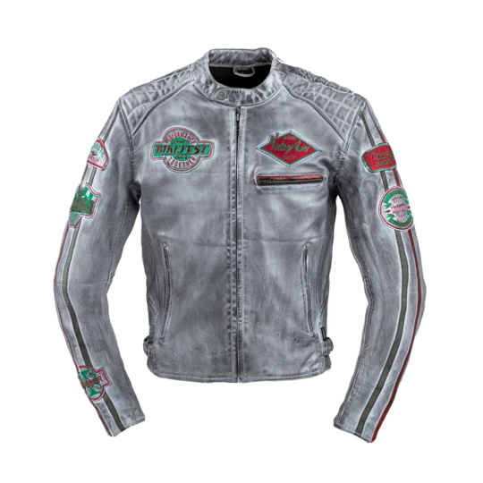 Męska skórzana kurtka motocyklowa W-TEC Sheawen Waxed Grey - szara - Kolor Szary, Rozmiar 4XL