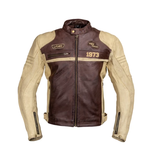 Męska skórzana kurtka motocyklowa W-TEC Retro - Kolor czarno-brązowo-beżowy, Rozmiar 4XL