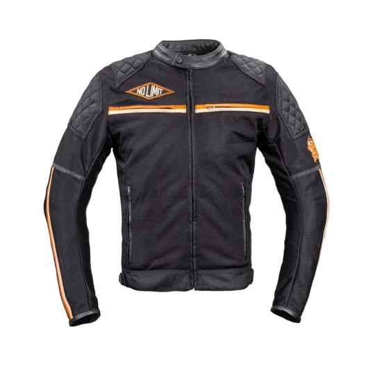 Męska kurtka motocyklowa W-TEC 2Stripe - Kolor Czarno-pomarańczowo-beżowy, Rozmiar 4XL